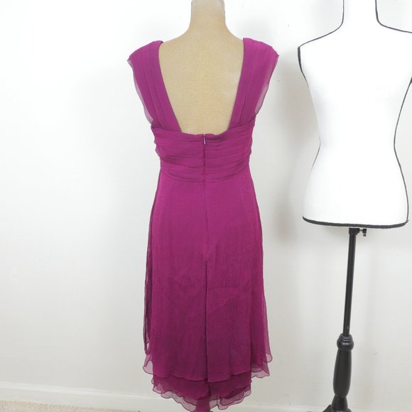 Tadashi Magenta Purple Silk Vintage Glamour Size 12 Layered Hem Retro Dress - Picture 8 of 11